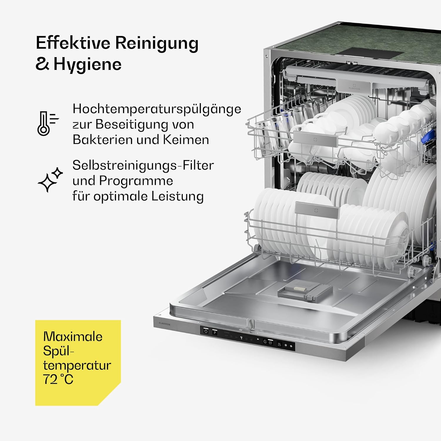 Klarstein Velaire Spülmaschine 60cm - Vollintegriert, 14 Plätze, 6 Programme, 42 dB, A Energieklasse, AquaStop, Einbauspülmaschine, Geschirrspüler
