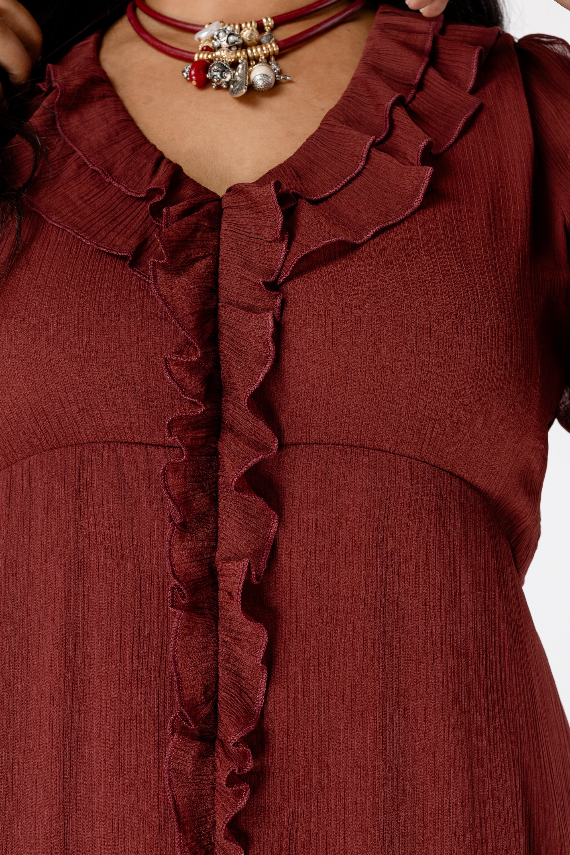 Jurk met ruches stone red