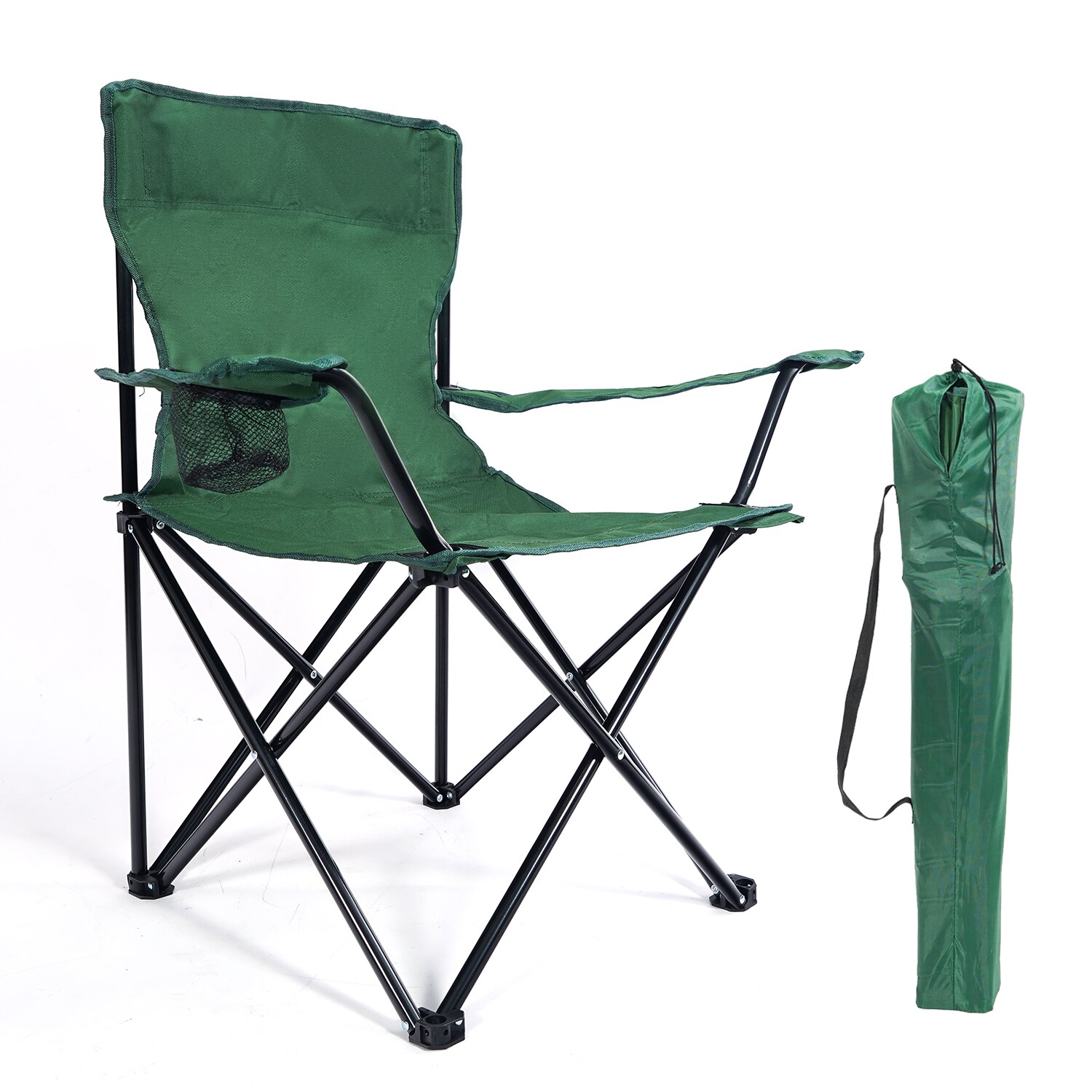 24MOVE® Campingstuhl Faltstuhl, grün, mit Getränkehalter und Tragetasche Outdoor, faltbar max. 100kg, Anglerstuhl, Polyester