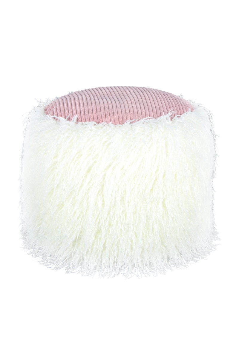 Poef, bont poef kruk, modern wit/roze, rond, Ø 45 cm