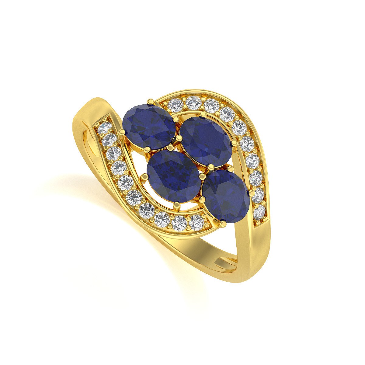 Bague ADEN Or 585 Jaune Saphir et diamants 2.91grs