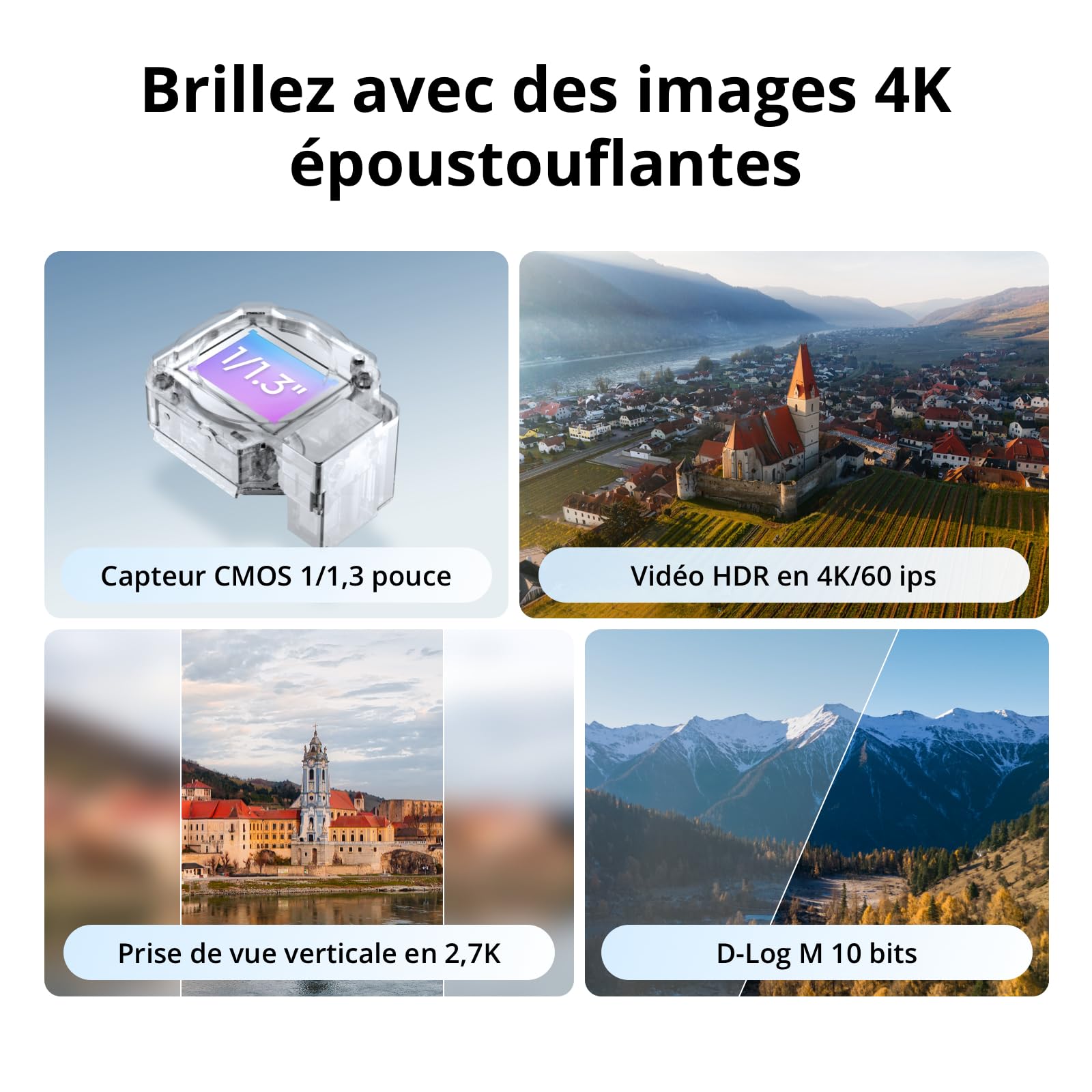DJI Flip, Drone Caméra 4K UHD pour adultes, < 249 g, Stabilisation de la Nacelle à 3 axes, Transmission vidéo sur 13 km, Décollage palmaire, Retour au