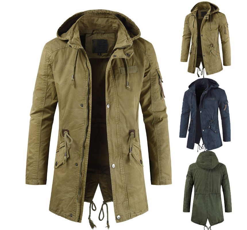 Aozora - Effen parka met capuchon en trekkoordtaille
