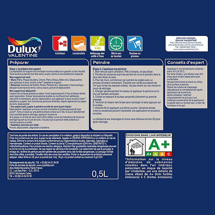 Peinture Crème de Couleur Dulux Valentine satin glycine 0,5L