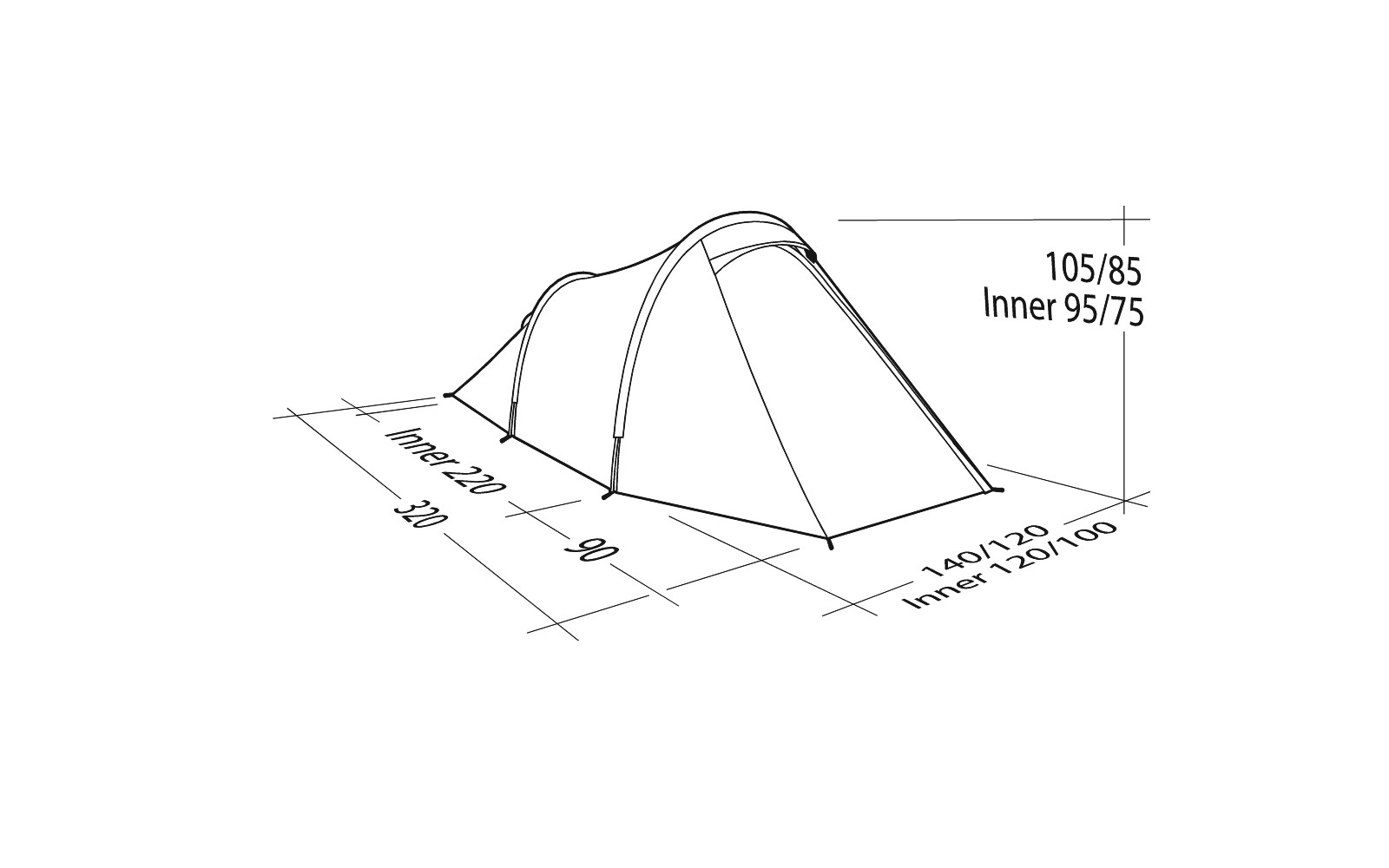 Robens Arch 2 Tunnelzelt 120 x 140 x 105 cm für 2 Personen