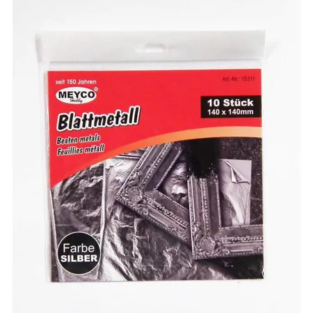 Meyco Blattmetall, silber, 10 Bogen, 14 x 14 cm
