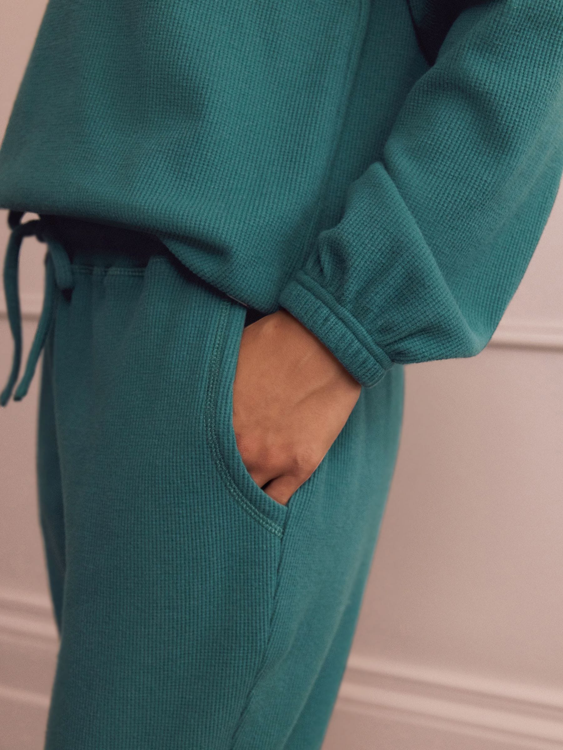 Blauwgroen - Gezellige pyjama met wafeldessin en lange mouwen