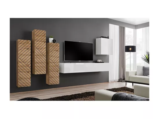 Meuble TV suspendu 180 cm – Blanc – Collection SWITCH – Finitions brillantes – Design moderne
