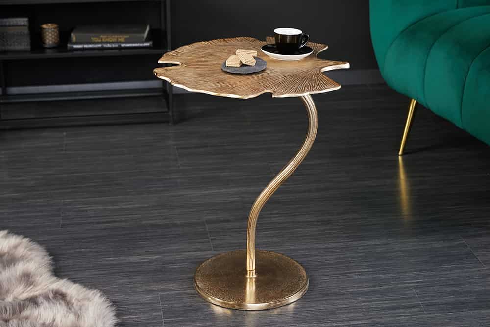 Dekorativer Beistelltisch GINKGO LEAF 55cm gold handmade Metall
