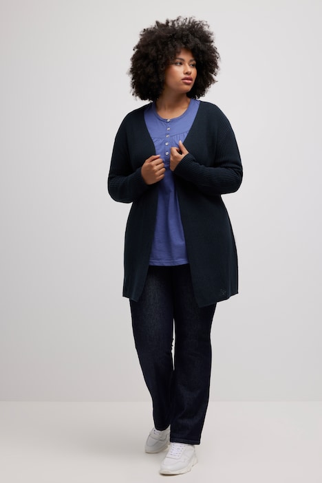 Strickjacke, Bindegürtel, Rippstrick, Biobaumwolle