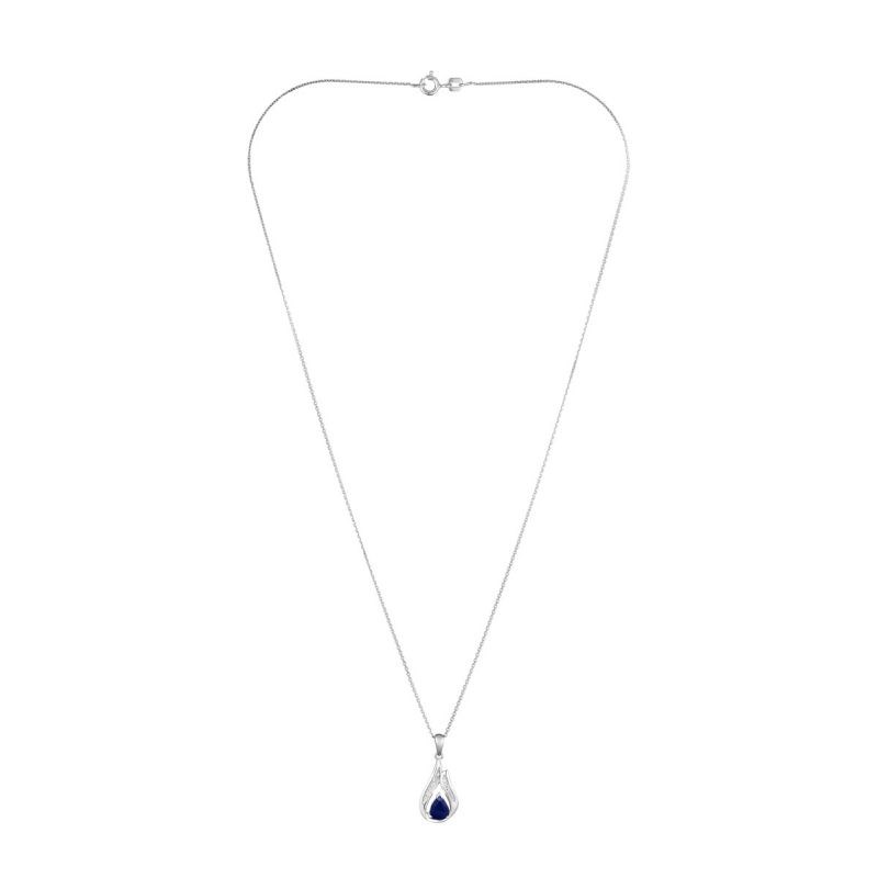 Pendentif Or Blanc Diamant et Saphir