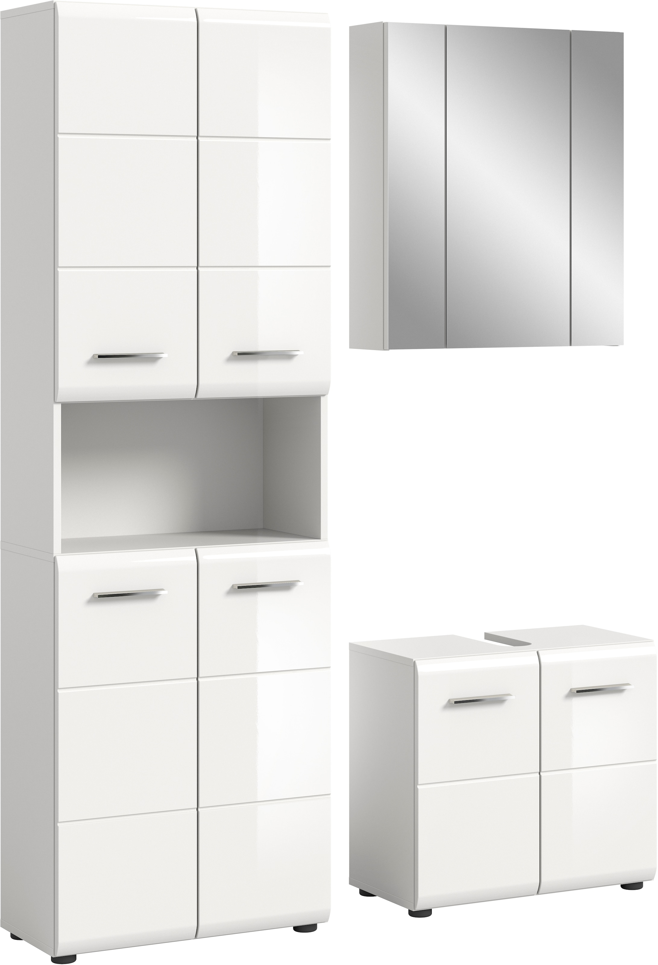 INOSIGN Badmöbel-Set »FLORENZ, TOPSELLER!, 3-teilige Badkombination, hochwertige MDF-Front« Set, best. aus: 1 Hochschrank, 1Waschbeckenunterschrank, 1 Spiegelschrank,