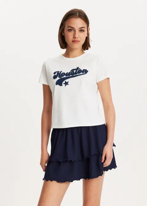 T-shirt met denim patch wit (WIT)