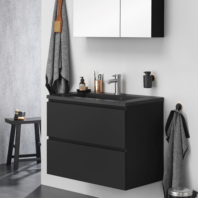 Tiger Loft Meubelset 60 cm met 2 lades Mat zwart inclusief Quadro wastafel Mat zwart