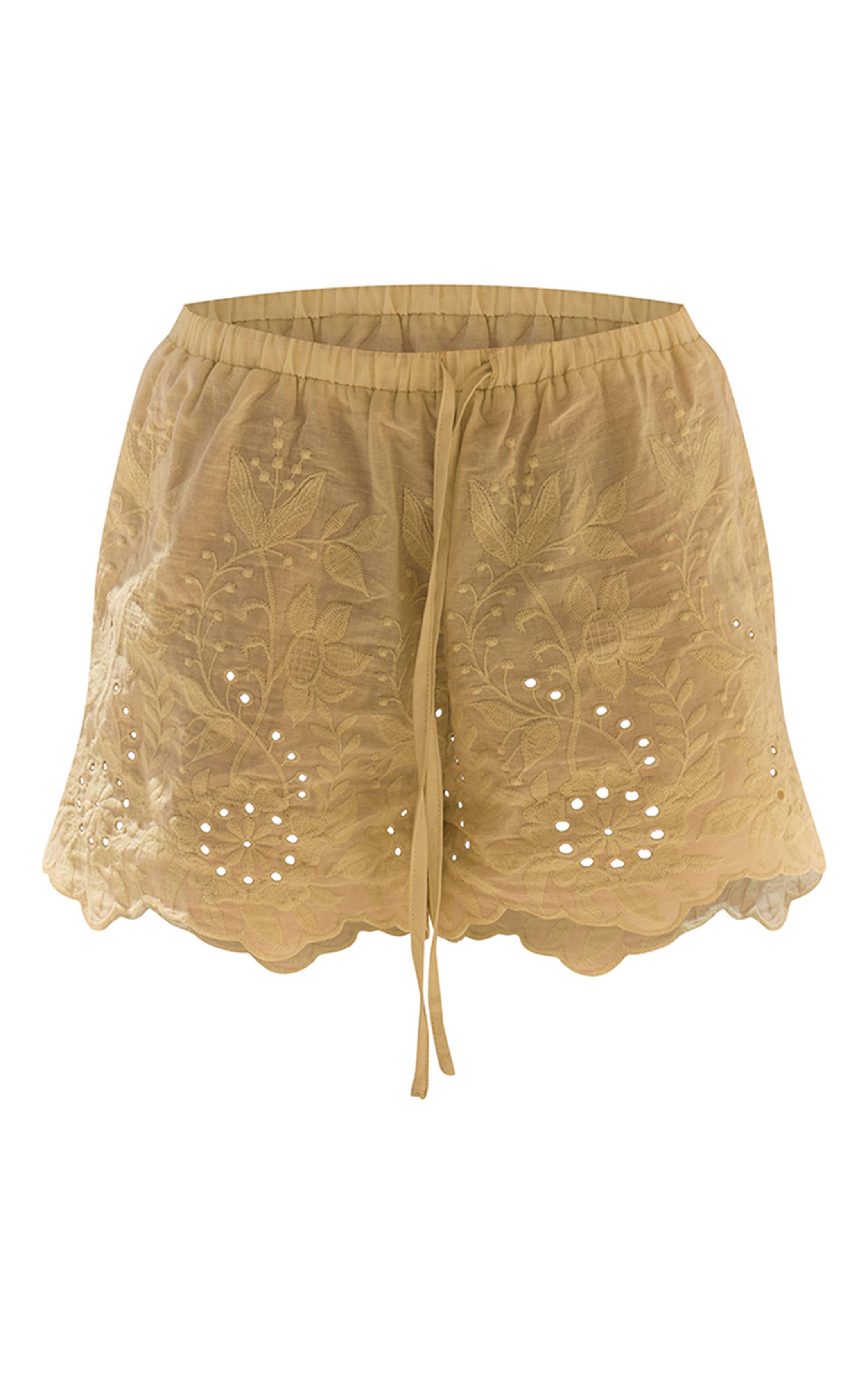 Vert Sauge Short Ample Brodé Fleuri Coordonné