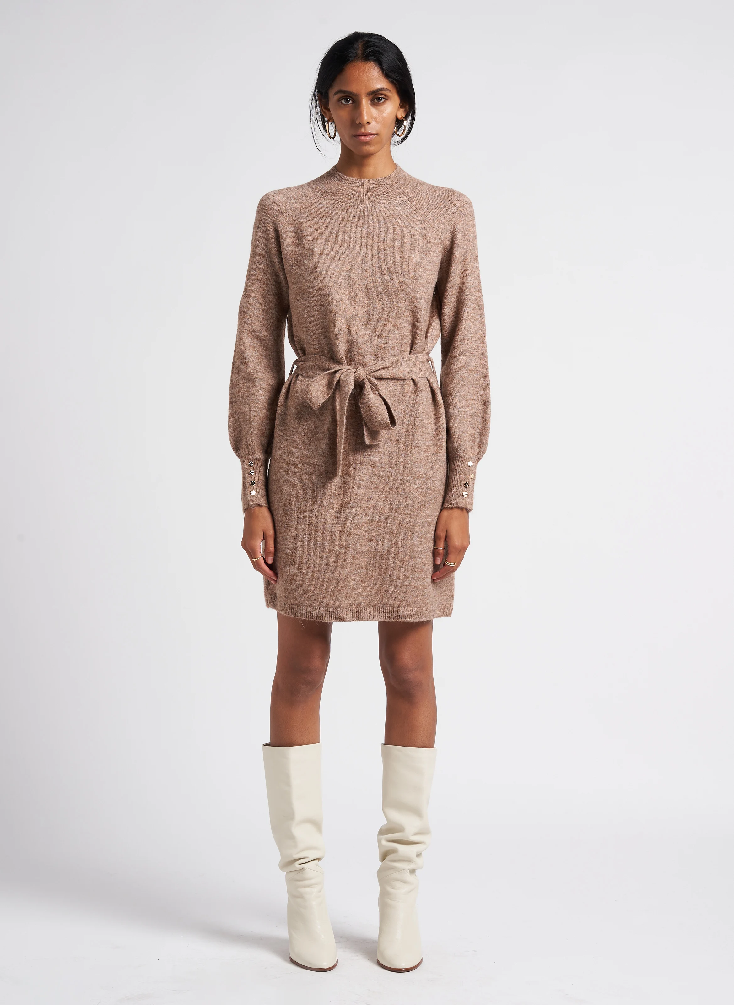 LUMINEUSE - Robe col montant en maille | Gris