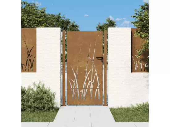 Portail de jardin 105x180 cm acier corten conception d'herbe