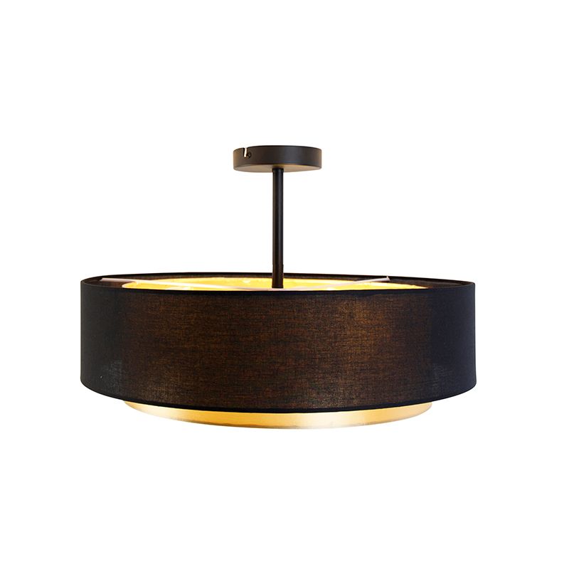 Moderne plafondlamp zwart met goud 50 cm 3-lichts - Drum Duo