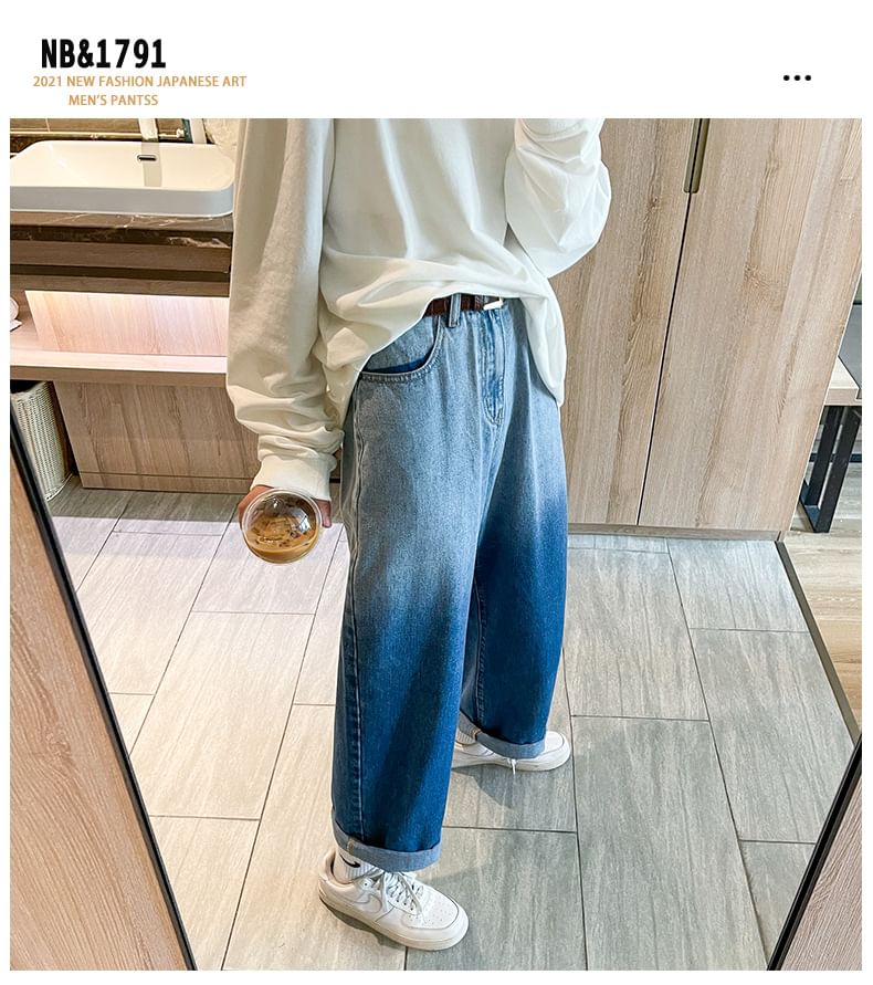 Denimic - Mid Rise Gradient Wide Leg Jeans