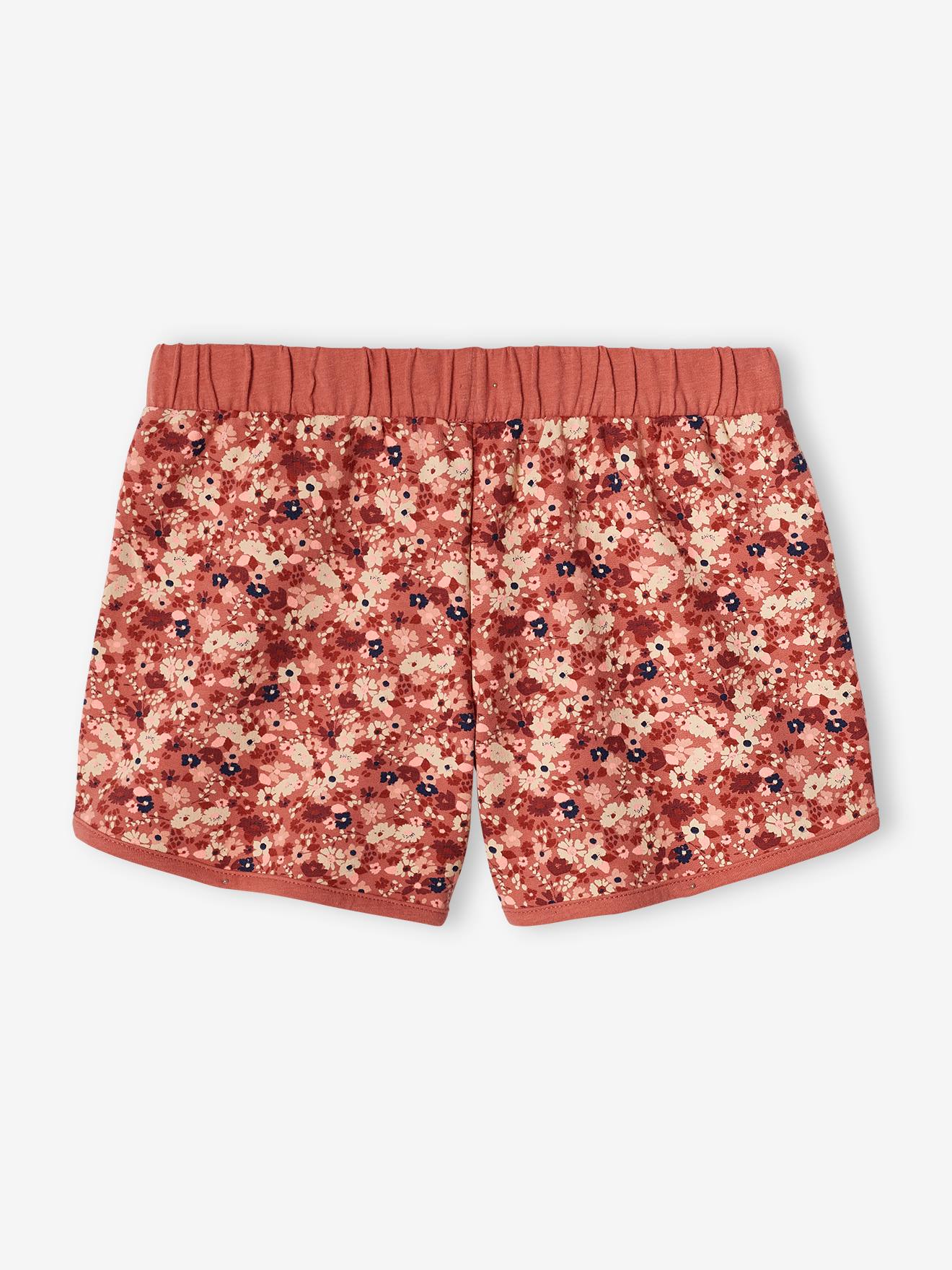 Shorts esportivos com estampa floral para meninas, estampa azul média.