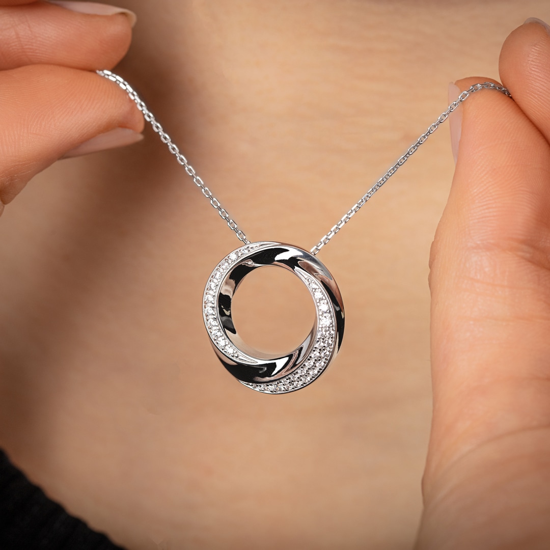 Collier mit Anhänger 925 Silber rhodiniert mit Zirkonia pavé 43cm