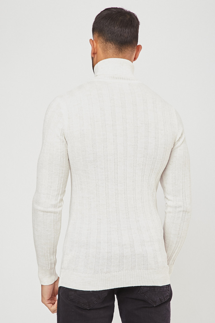 Pull col roulé écru en maille