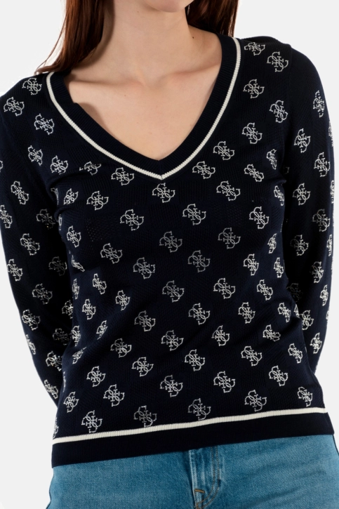 Pull léger guess jeans rosie 4g vn f7v1 cave blue multi