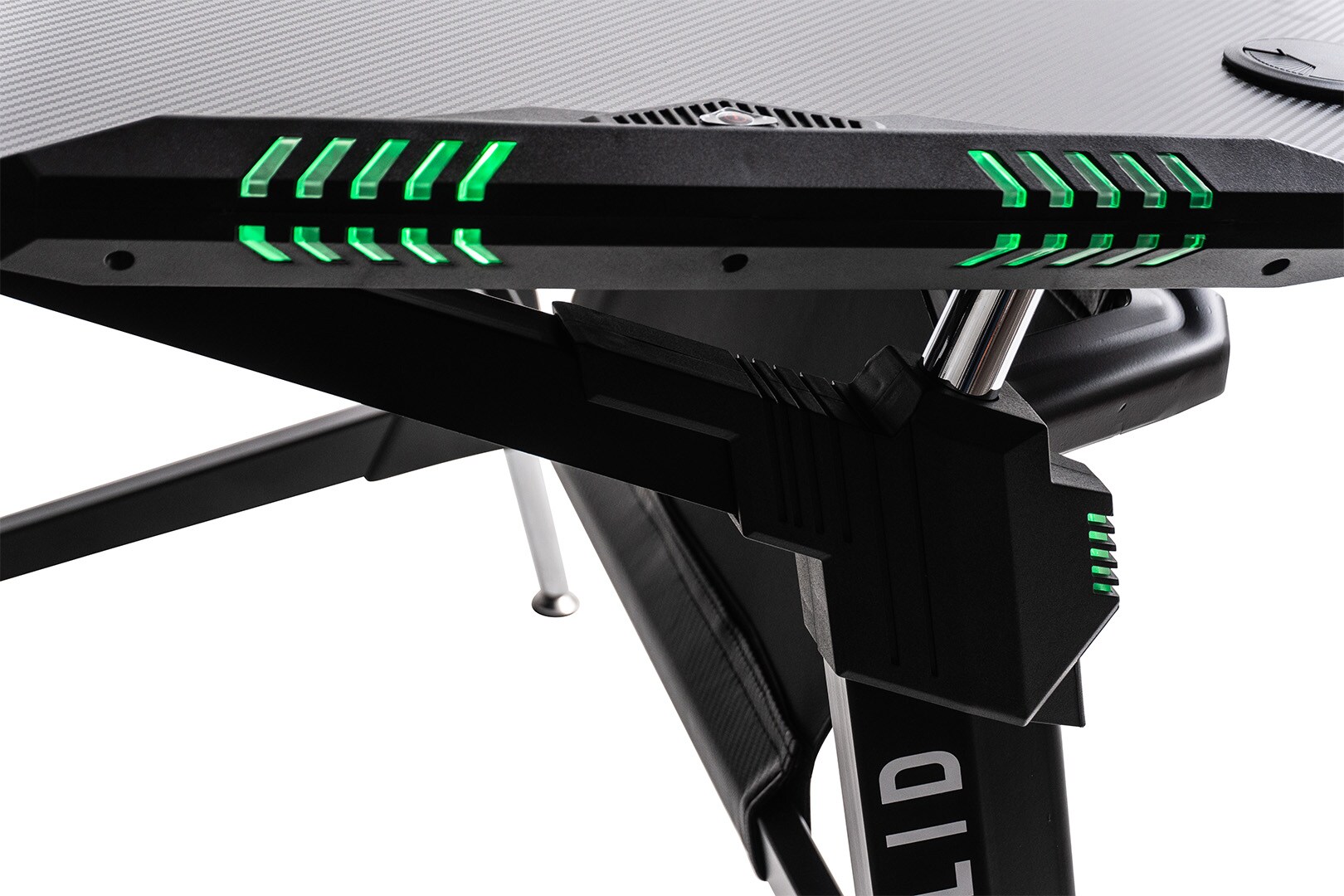 Elite Gaming-Tisch ROCKSOLID, Gamer-Schreibtisch, Carbon, LED-Beleuchtung, Kabel- und Headset-Halter (Schwarz)