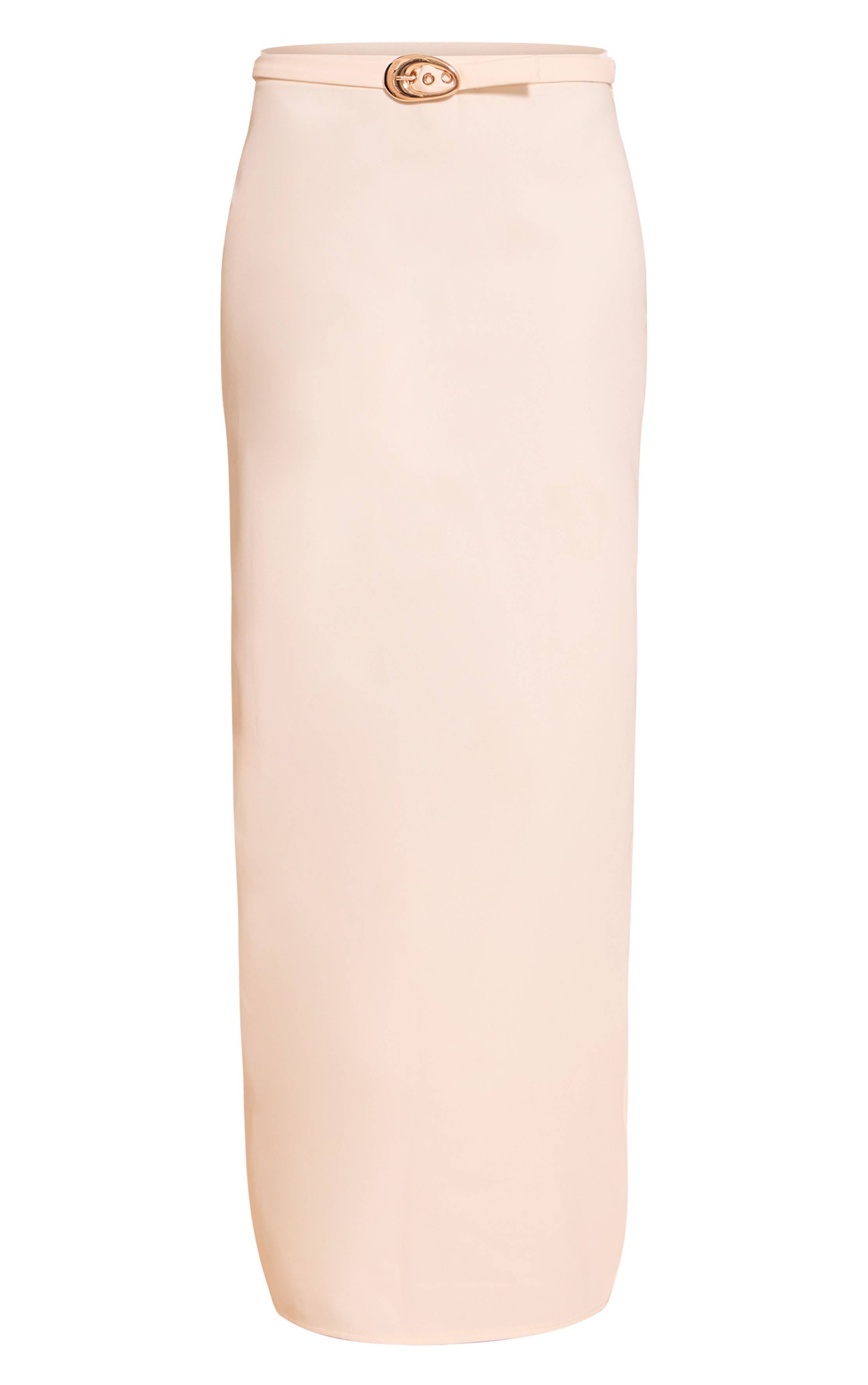 Crème Jupe Longue Colonne Tissée Avec Ceinture Pour Grande Taille