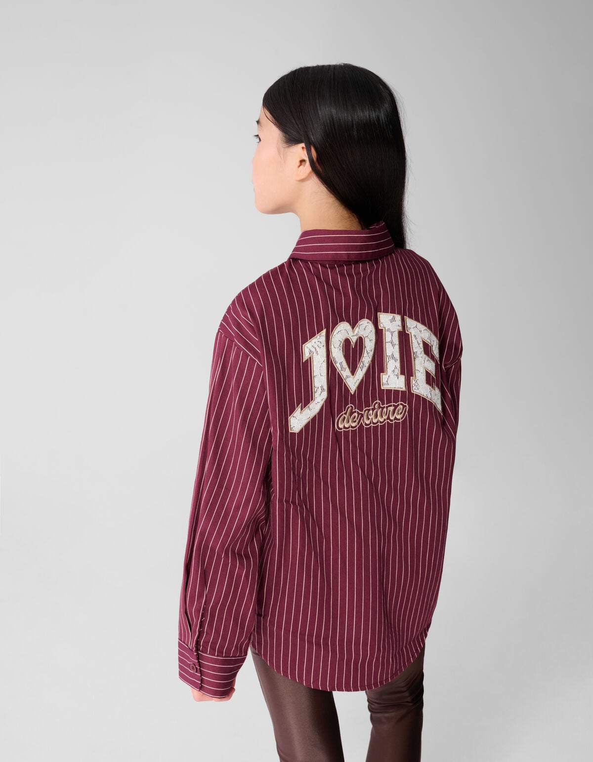 Oversized Lace Pinstripe Blouse Donkerrood