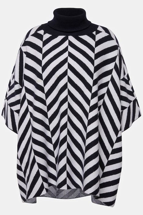 Strick-Cape, Jacquard, Rollkragen, Poncho