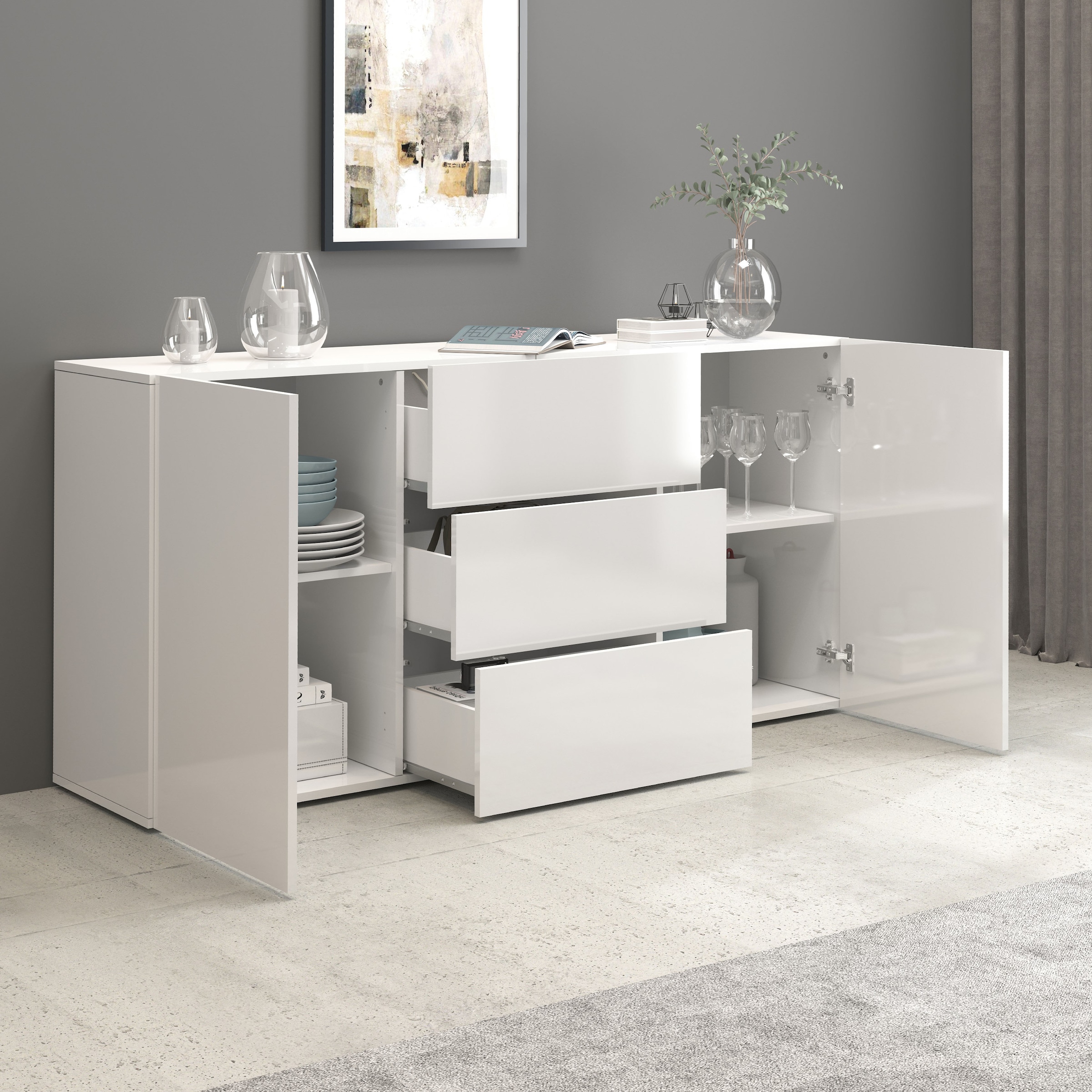 INOSIGN Sideboard »Egypt, Kommode, Schrank, Kredenz,  grifflos« 2 Türen, 3 Schubkästen, kompl. Hochglanz lackiert Breite 160