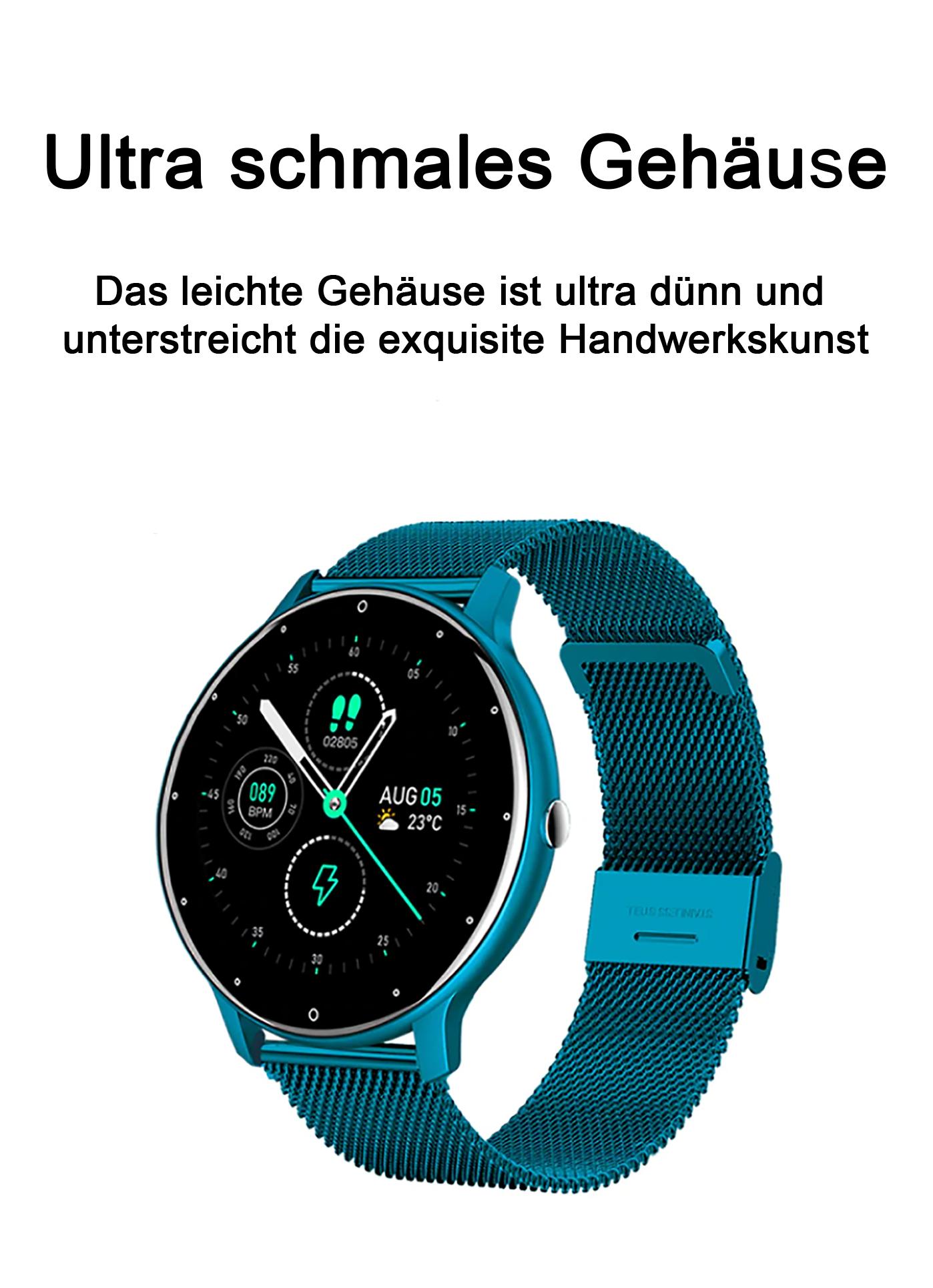 TPFNet Smart Watch / Fitness Tracker IP67 - Milanaise Armband + Silikon Armband - Android & IOS - Blau