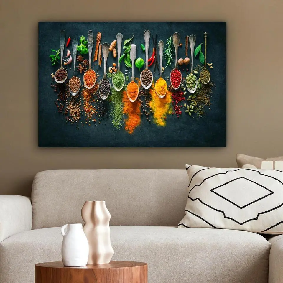 MuchoWow Canvas Schilderij 60x40cm Kruiden Specerijen Lepels