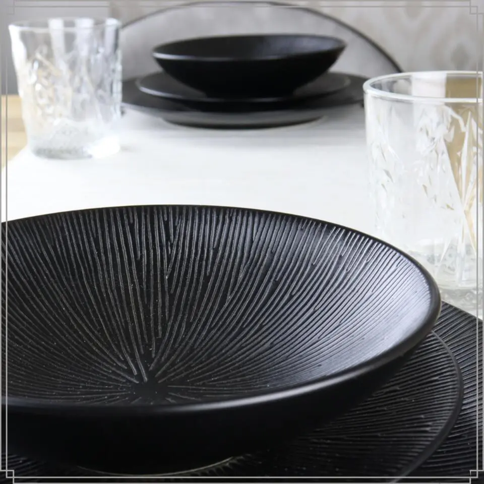 OTIX Dessert Ontbijt Bordenset 12 Persoons Zwart 21cm Keramiek POPPY
