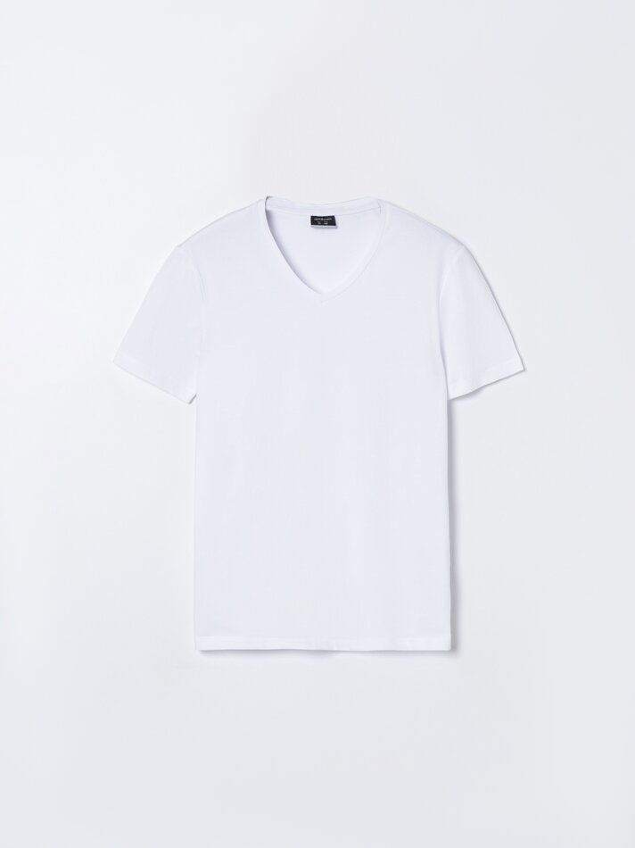 Camiseta slim com decote em V - Branca