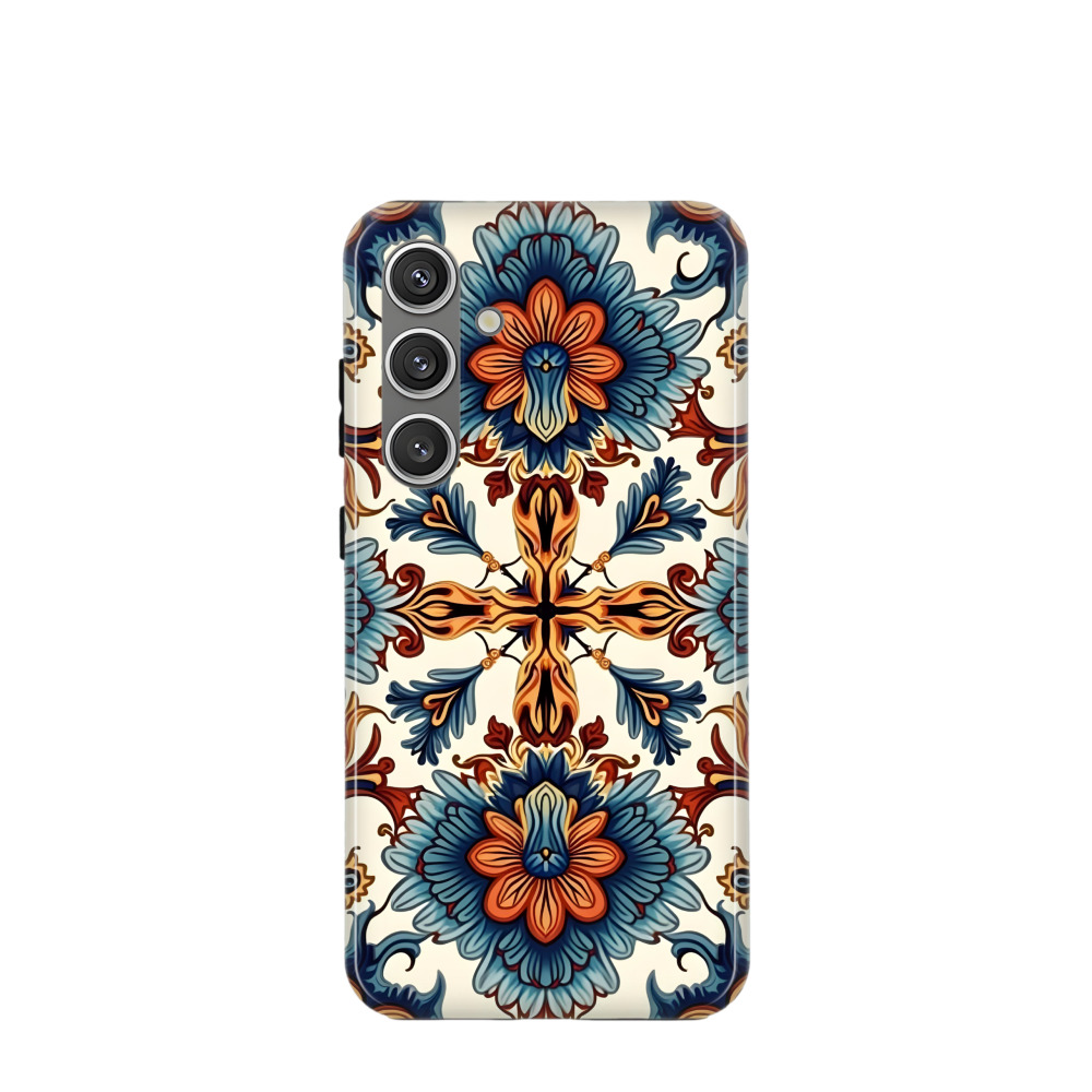 Samsung Galaxy S24 Plus Hybrid (Kunststoff / Gummi) Hülle Majolika Blütenzauber - Braun