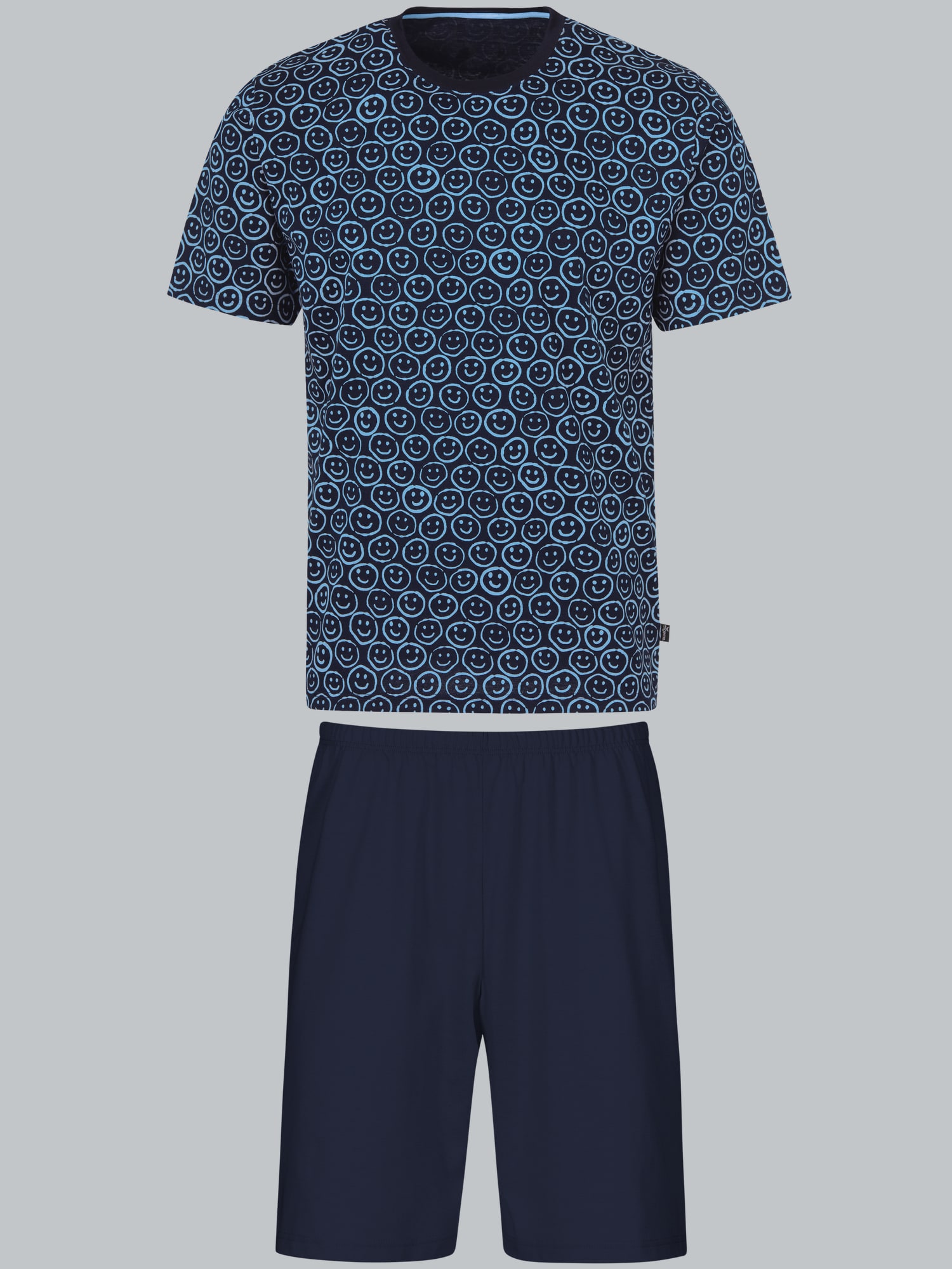 Kurzer Schlafanzug mit Smiley-Motiv Navy