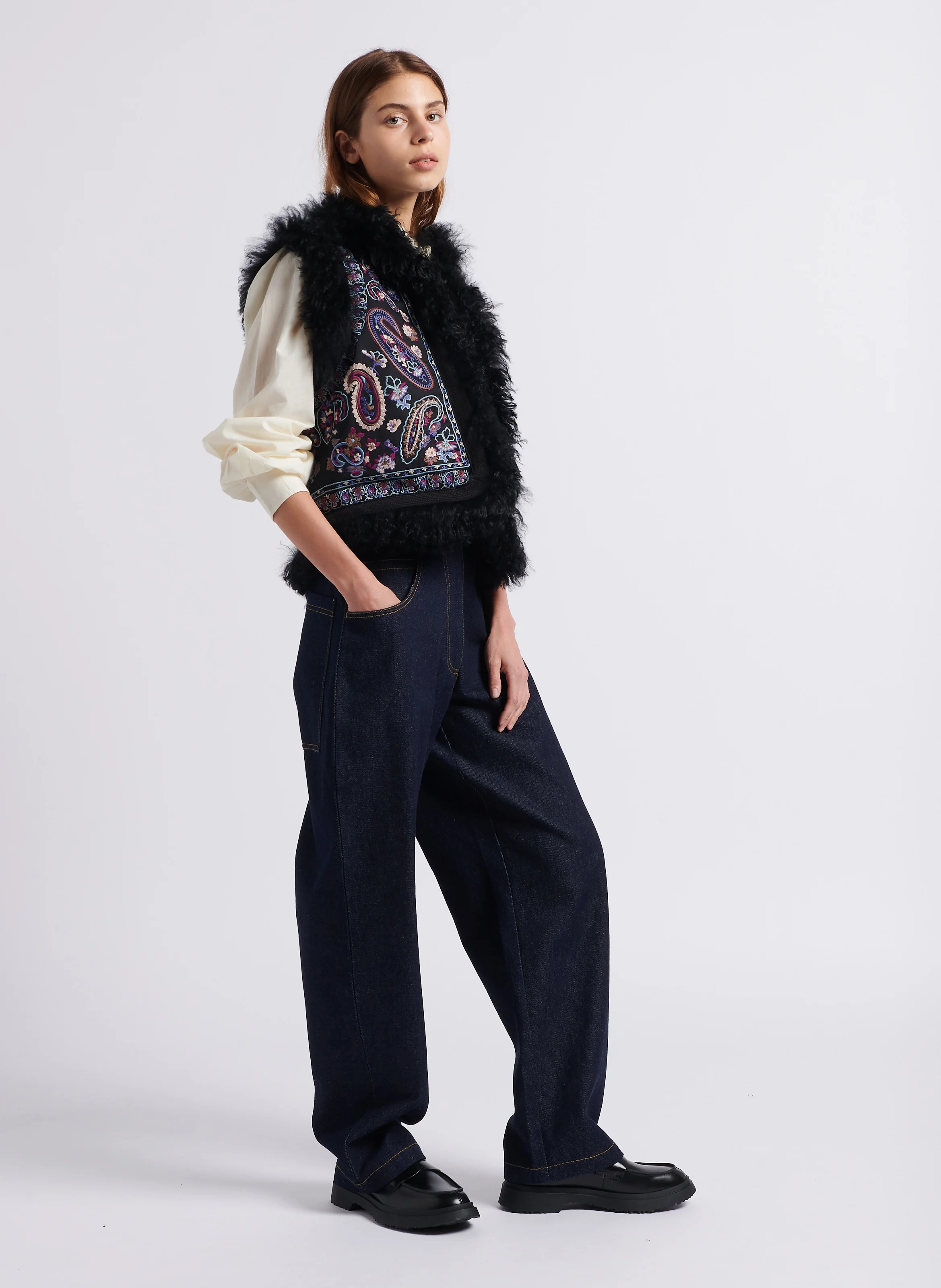ROZA - Gilet droit en coton | Noir