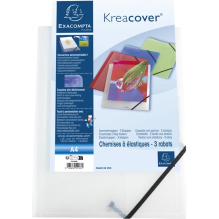 Chemise à l'élastique 3 rabats plastique personnalisable Exacompta Kreacover®  - 24 x 32 cm coloris blanc