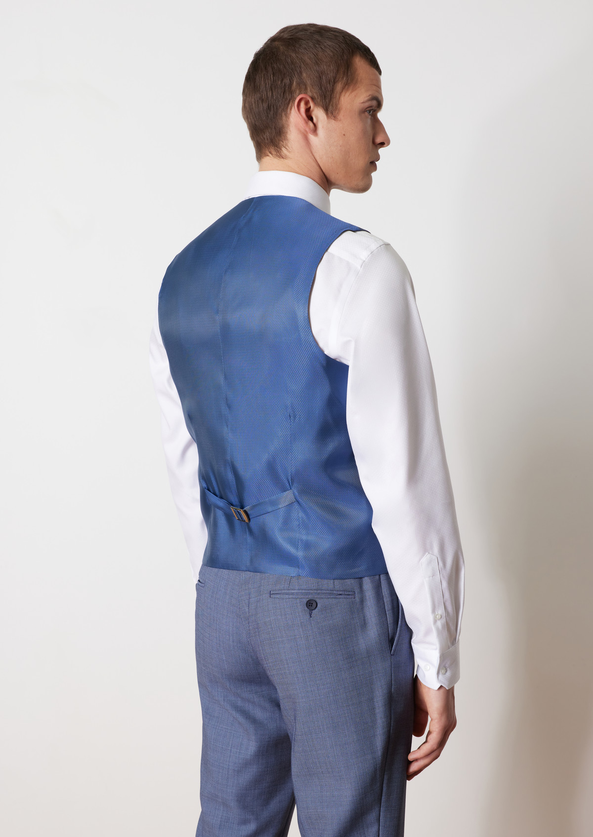 Gilet de costume en laine unie bleu chambray