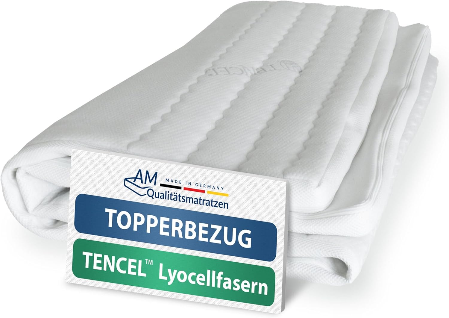AM Qualitätsmatratzen Lyocell Topper Bezug 180x200 4-6 cm Kernhöhe - Made in Germany & Oeko-TEX Siegel - Allergiker Topperbezug 180x200cm mit Anti-Rustch Unterseite & 4-seitigem Reißverschluss