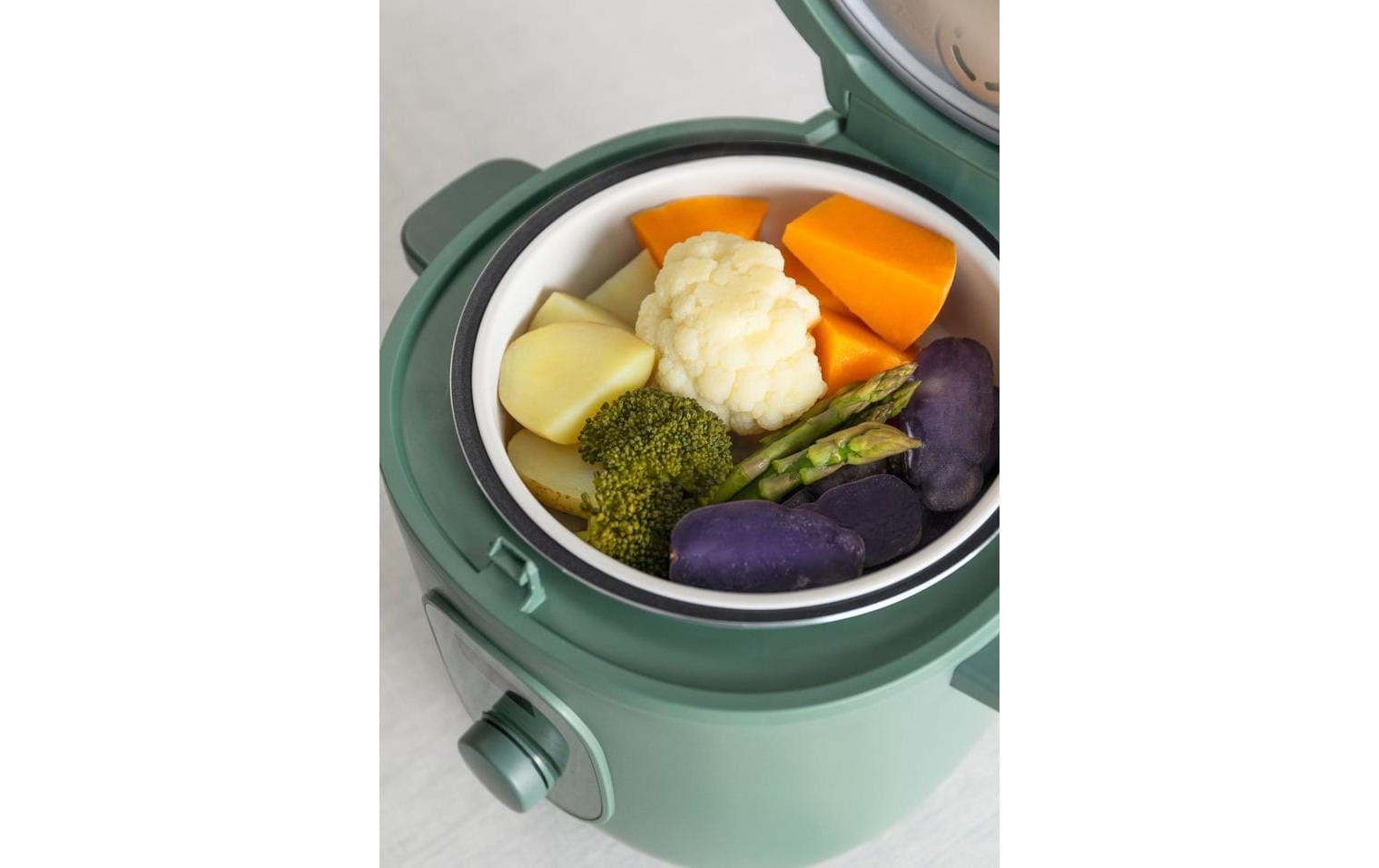 Rice Cooker Studio, Salbeigrün 2 lElektrischer Reiskocher mit Dampfkorb und Warmhaltefunktion
