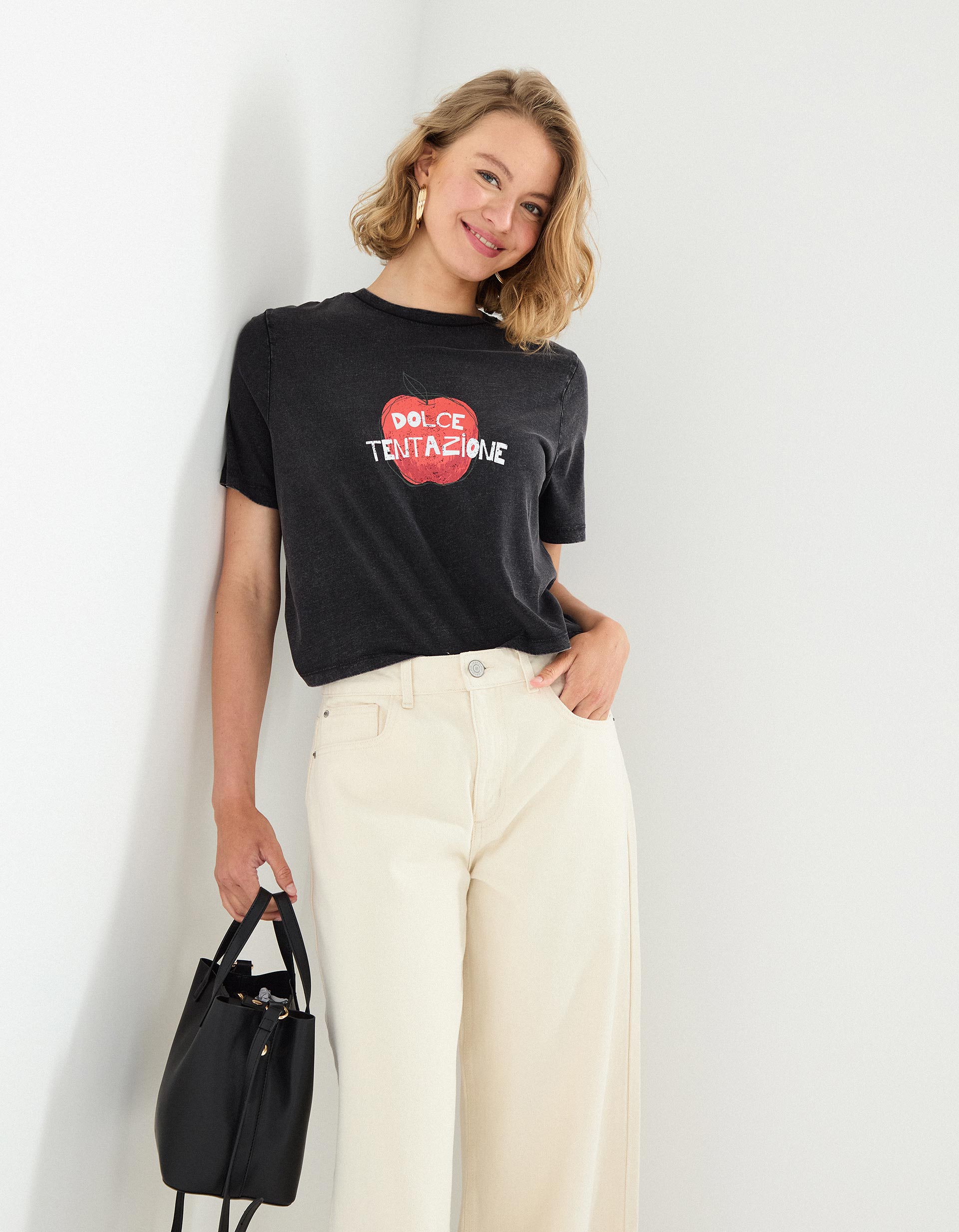 T-shirt Print, Mulher, Cinzento Escuro