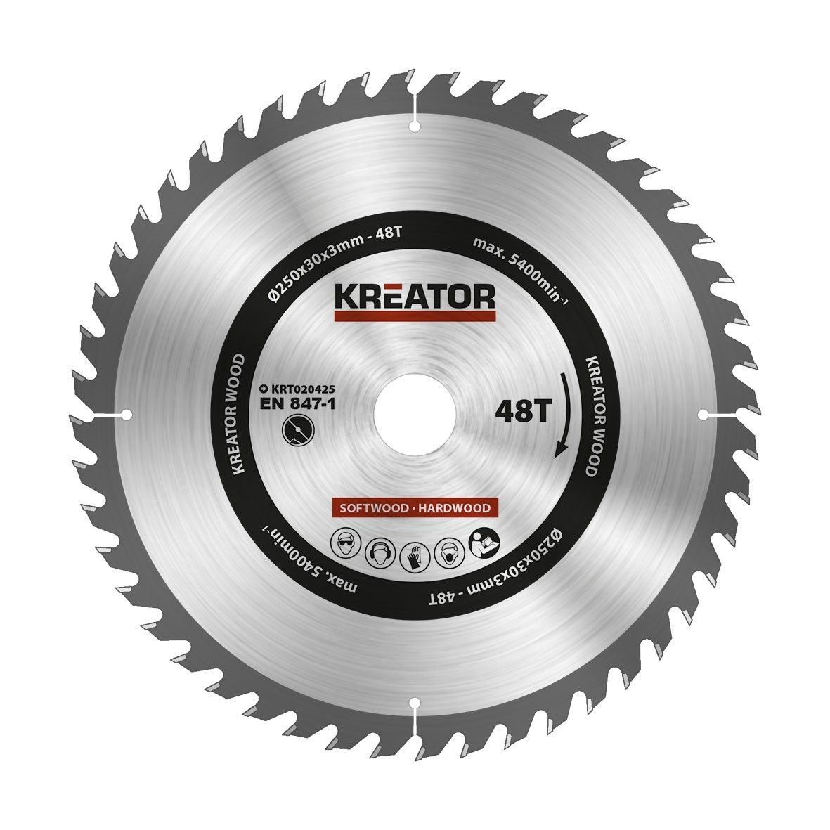 Kreator KRT020425 Cirkelzaagblad 250mm 48T voor hout