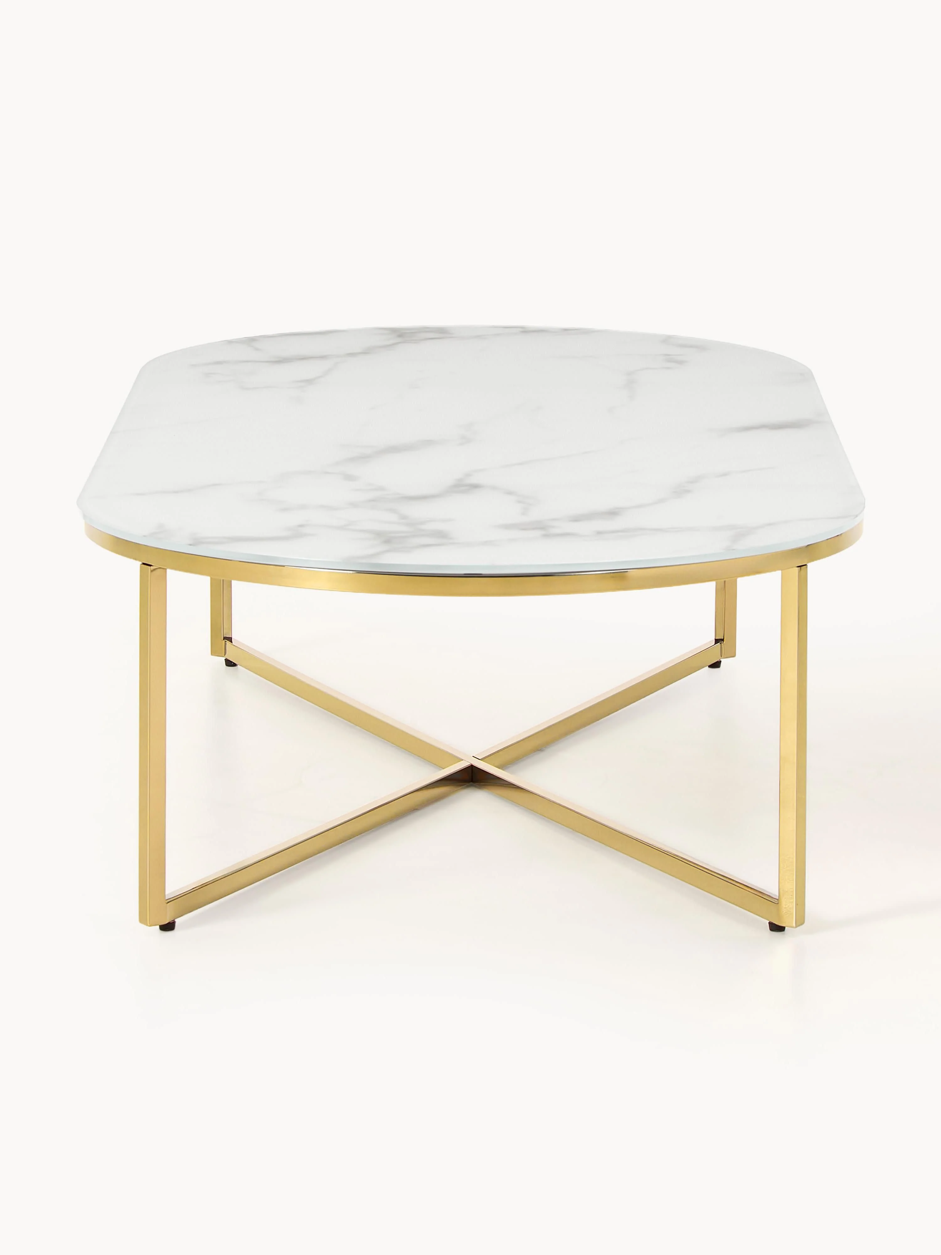 Ovale salontafel Antigua met glazen tafelblad in marmerlook
