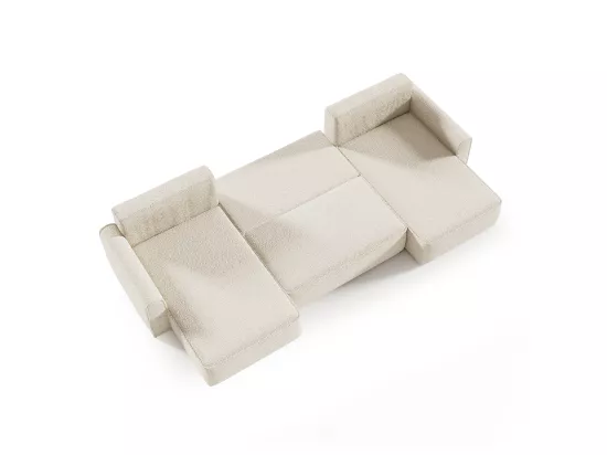 Canapé U 5 places convertible coffre Valentin bouclé Beige