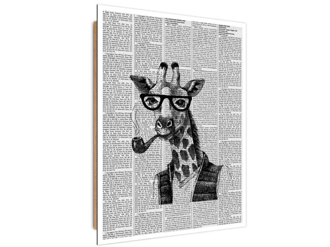 Tableau bois girafe dans le journal - 40 x 50 cm