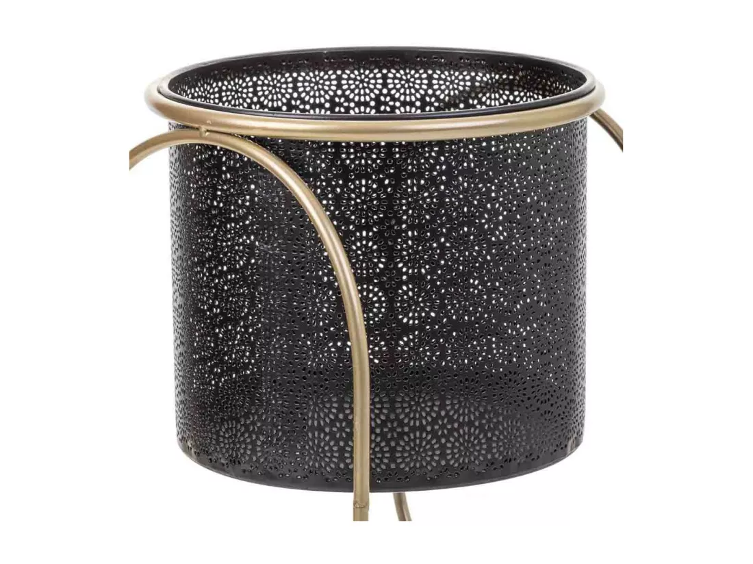 Lot de 2 jardinières en métal avec support en métal noir 26x26x38h-22x22x29h cm