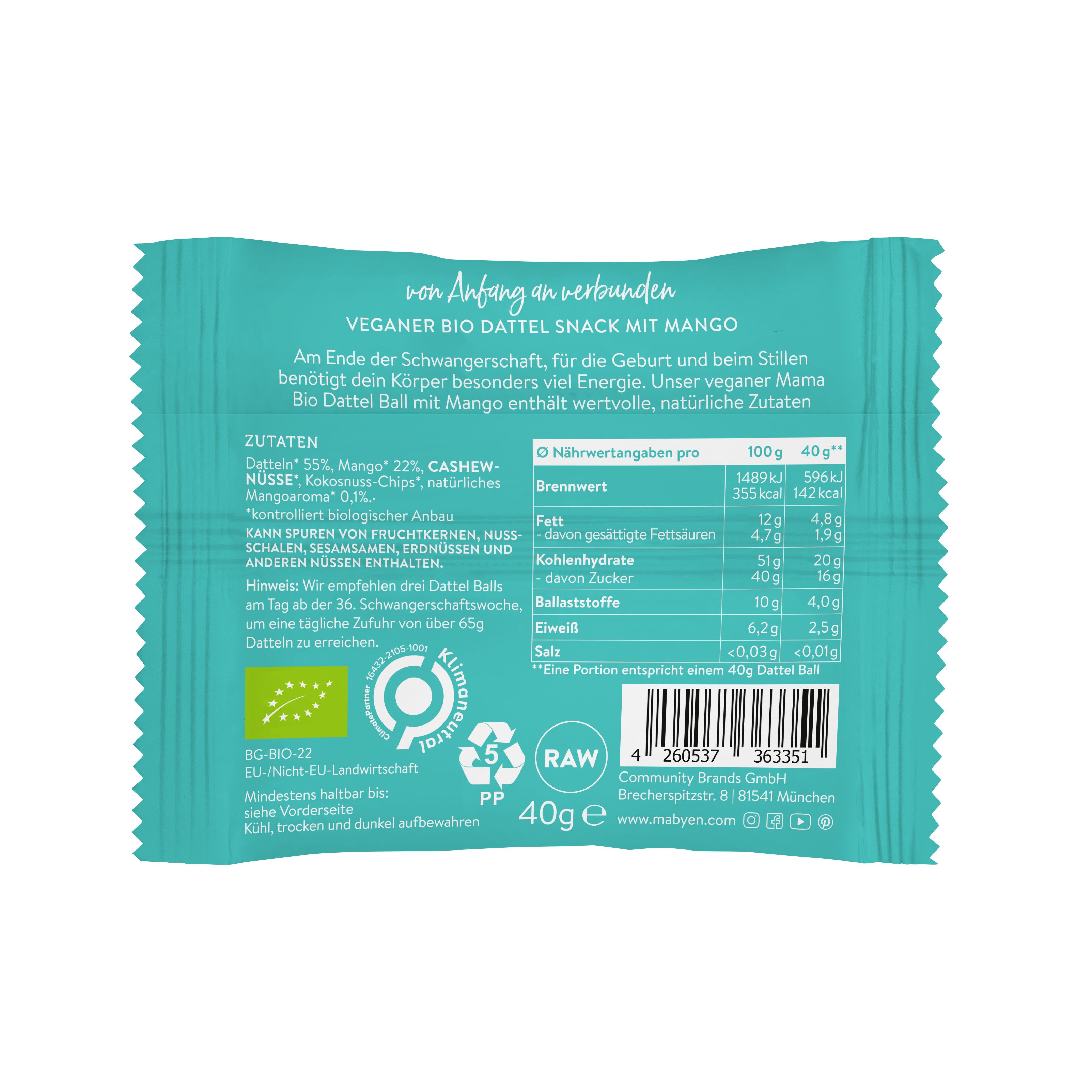 MABYEN Mama Bio Dattel Ball Mischtray (Kakao + Mango)